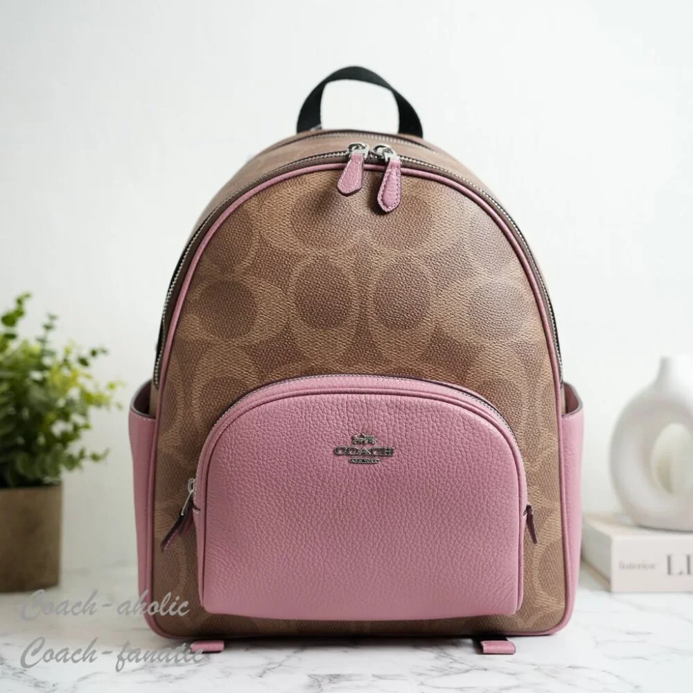 Coach Court Backpack In Maxi Signature Canvas In Tan/Dusty Pink CCK72 NWT